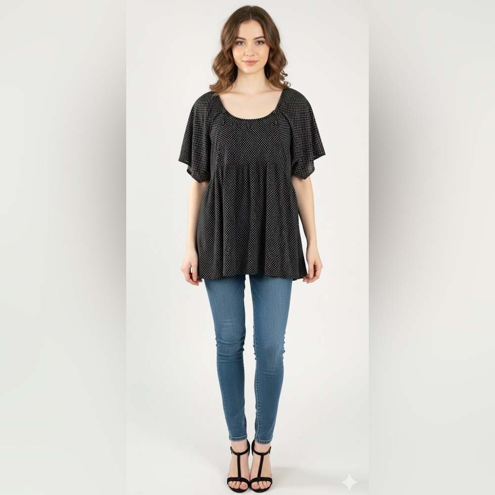 Black Top with Mini Polka Dots
